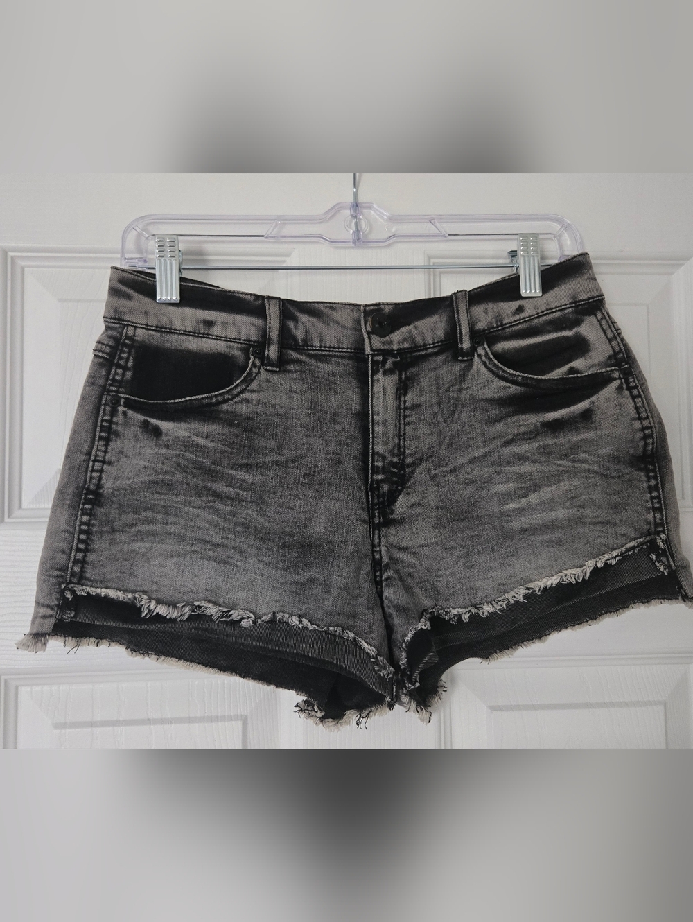 Vanilla Star Washed Black Frayed Denim Shorts